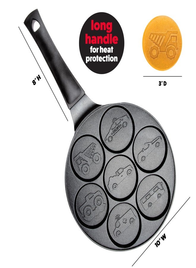 كوتشينا برو صينية بان كيك صغيرة على شكل سيارات وشاحنات - اصنع 7 سيارات بان كيك فريدة، صينية غير لاصقة لصنع البانكيك بمقبض طويل لوجبة إفطار ممتعة وسهلة التنظيف، وجبة صباحية مميزة أو هدية خبز خاصة للأطفال في عيد الميلاد - Image 4